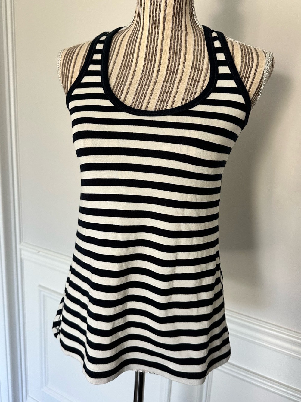 rag & bone Striped Split Back “KAT” Tank Top Black Ivory XS